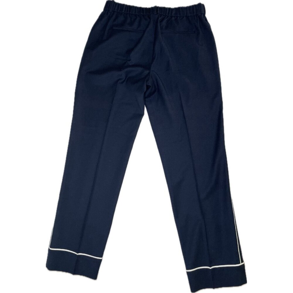 J.Crew Wool Blend Navy Pants 8 Tall Pajama Trousers Elastic Waist Trimmed - Picture 4 of 9